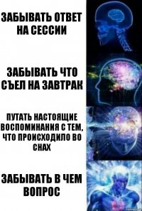 Забывать ответ на сессии Забывать что съел на завтрак Путать настоящие воспоминания с тем, что происходило во снах Забывать в чем вопрос