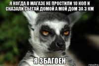 я когда в магазе не простили 10 коп и сказали сбегай домой а мой дом за 3 км я збагоен