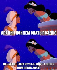 Аладин пойдём спать поздно Нет меня тёлки крутые ждут у себя к ним спать зовут