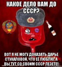 какое дело вам до ссср? вот я не могу доказать дарье стукаловой, что её люблю, а вы тут со своим ссср лезете!