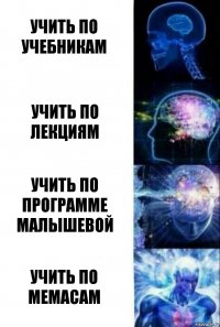 Учить по учебникам Учить по лекциям Учить по программе Малышевой Учить по мемасам