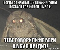 когда открываешь шкаф, чтобы похвалится новой шубой: тебе говорили:не бери шубу в кредит!