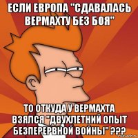 если европа "сдавалась вермахту без боя" то откуда у вермахта взялся "двухлетний опьіт безперервной войньі" ???