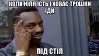 коли юля їсть і ховає трошки їди під стіл