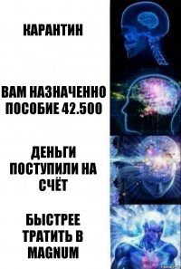 Карантин Вам назначенно пособие 42.500 Деньги поступили на счёт Быстрее тратить в Magnum