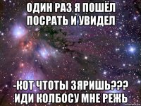 один раз я пошёл посрать и увидел -кот чтоты зяришь??? иди колбосу мне режь