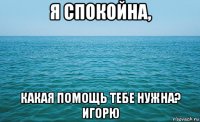 я спокойна, какая помощь тебе нужна? игорю