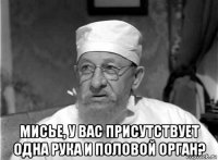  мисье, у вас присутствует одна рука и половой орган?