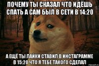 почему ты сказал что идёшь спать а сам был в сети в 14:20 а ещё ты лайки ставил в инстаграмме в 15:20 что я тебе такого сделал