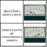 Идти в бой и занять 1 место Сидеть в кустах до столкновения и умереть