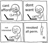 cant afford dont want not interested revoked all perm.