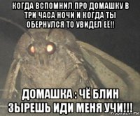 когда вспомнил про домашку в три часа ночи и когда ты обернулся то увидел её!! домашка : чё блин зырешь иди меня учи!!!