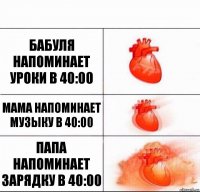 бабуля напоминает уроки в 40:00 мама напоминает музыку в 40:00 папа напоминает зарядку в 40:00