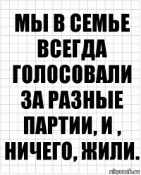 Мы в семье всегда голосовали за разные партии, и , ничего, жили.