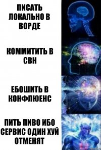 Писать локально в Ворде Коммитить в СВН Ебошить в конфлюенс Пить пиво ибо сервис один хуй отменят