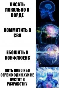 Писать локально в Ворде Коммитить в СВН Ебошить в конфлюенс Пить пиво ибо сервис один хуй не пустят в разработку