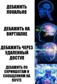 дебажить локально дебажить на виртуалке дебажить через удаленный доступ дебажить по скриншотам и сообщениям на почте