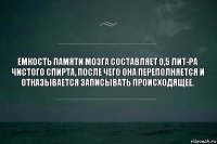 Емкость памяти мозга составляет 0,5 лит­ра чистого спирта, после чего она переполняется и отказывается записывать происходящее.