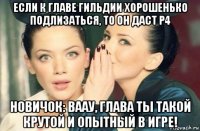 если к главе гильдии хорошенько подлизаться, то он даст р4 новичок: ваау, глава ты такой крутой и опытный в игре!