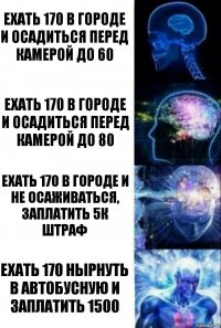 ехать 170 в городе и осадиться перед камерой до 60 ехать 170 в городе и осадиться перед камерой до 80 ехать 170 в городе и не осаживаться, заплатить 5к штраф ехать 170 нырнуть в автобусную и заплатить 1500