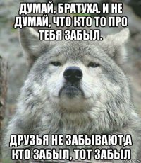 думай, братуха, и не думай, что кто то про тебя забыл. друзья не забывают,а кто забыл, тот забыл