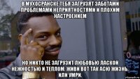 в мухосранске тебя загрузят заботами проблемами неприятностями и плохим настроением но никто не загрузит любовью лаской нежностью и теплом. живи вот так асю жизнь, или умри.