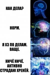 Как дела? Норм. Я хз по делам. Ваще. Ничё ничё. Активно страдаю хренёй.