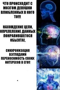 Что происходит с мозгом девушки влюбленных в кого то!!! Нахождение цели, опрелеление данных понравившегося обьекта!, Синхронизация взглядами Переносимость своих интересов в его!! .