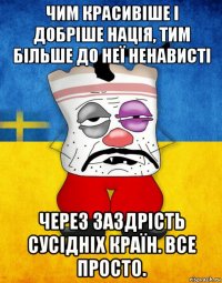 чим красивіше і добріше нація, тим більше до неї ненависті через заздрість сусідніх країн. все просто.