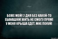 Боже мой! 2 дня без какой-то ебанашки! Жить не смогу прям! У меня крыша едет, мне похуй!