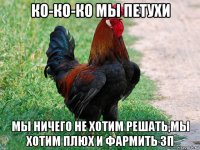 ко-ко-ко мы петухи мы ничего не хотим решать,мы хотим плюх и фармить зп