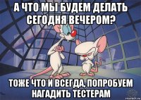 а что мы будем делать сегодня вечером? тоже что и всегда, попробуем нагадить тестерам