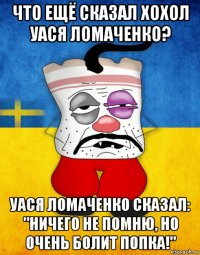 что ещё сказал хохол уася ломаченко? уася ломаченко сказал: "ничего не помню, но очень болит попка!"