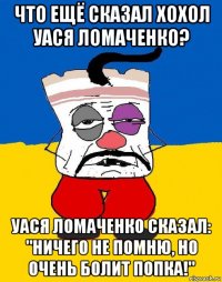 что ещё сказал хохол уася ломаченко? уася ломаченко сказал: "ничего не помню, но очень болит попка!"