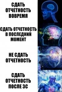 Сдать отчетность вовремя Сдать отчетность в последний момент Не сдать отчетность Сдать отчетность после ЗС