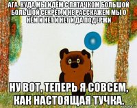 ага. куда мы идём с пятачком большой большой секрет. и не расскажем мы о нём и нет и нет и да подержи ну вот, теперь я совсем, как настоящая тучка.