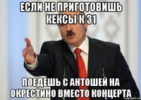 если не приготовишь кексы к 31 поедешь с антошей на окрестино вместо концерта