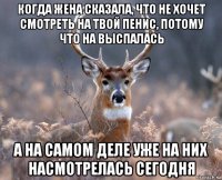 когда жена сказала, что не хочет смотреть на твой пенис, потому что на выспалась а на самом деле уже на них насмотрелась сегодня