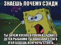 знаешь почему сэнди ты зачем кусался рукой в садике с детей рыбками ты наказана стой в угол будешь всю ночь стоять