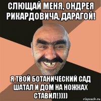 слющай меня, ондрея рикардовича, дарагой! я твой ботанический сад шатал и дом на ножках ставил!))))