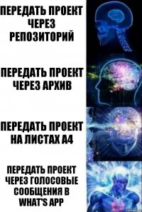 Передать проект через репозиторий Передать проект через архив Передать проект на листах А4 Передать проект через голосовые сообщения в What's App