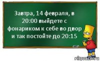 Завтра, 14 февраля, в 20:00 выйдете с фонариком к себе во двор и так постойте до 20:15