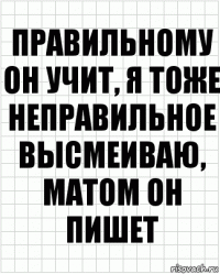 Правильному он учит, я тоже неправильное высмеиваю, матом он пишет