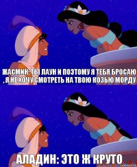 Жасмин: ты Лаун и поэтому я тебя бросаю , я не хочу смотреть на твою козью морду Аладин: это ж круто