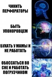 Чинить перфораторы Быть упоноровцем Бухать у мамы и не работать Обоссаться во сне и работать погрузчиком