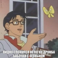   Видно сложится не легко дружба бабочки с огоньком