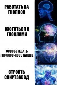 Работать на гноллов Охотиться с гноллами Освобождать гноллов-повстанцев Строить спиртзавод