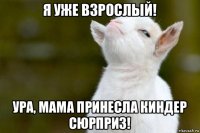 я уже взрослый! ура, мама принесла киндер сюрприз!