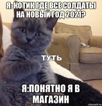 я: котик где все солдаты на новый год 2021? я:понятно я в магазин