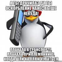 а ты драчила? да ты оскорбление нанес выше некуда! плакала в транспорте, плакала при племяннике, когда шли на пляж купаться